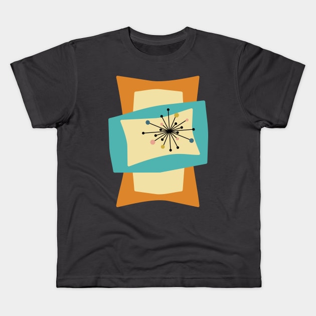 Funky Orange Rectangles Turquoise Mid Mod Kids T-Shirt by OrchardBerry